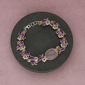 sterling silver floral rose quartz amethyst citrine peridot bracelet size 8in